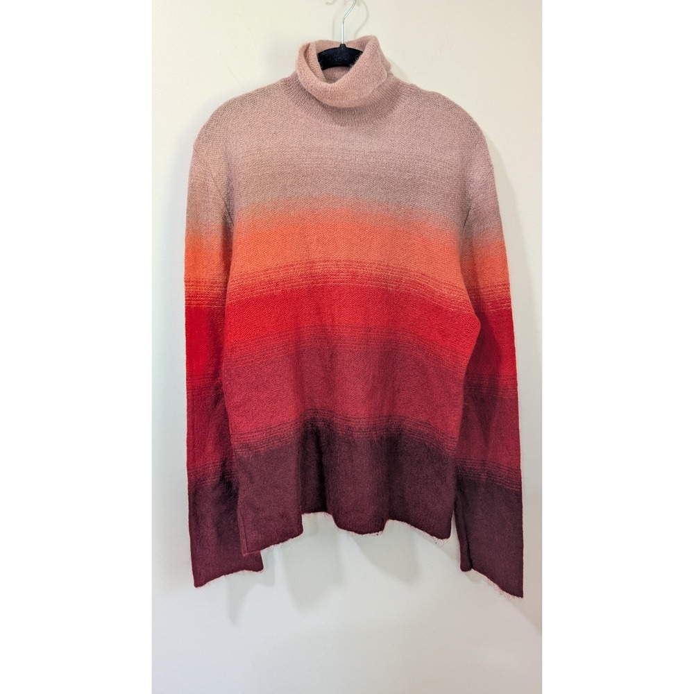 Versus Gianni Versace Ombre Mohair Blend Turtleneck Sweater Red Orange